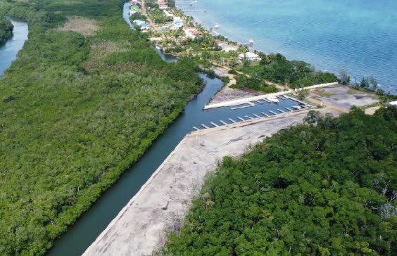 Aerial view of the marina and condo development site